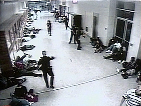 Police officers raid Stratford High School on November 5, 2003
